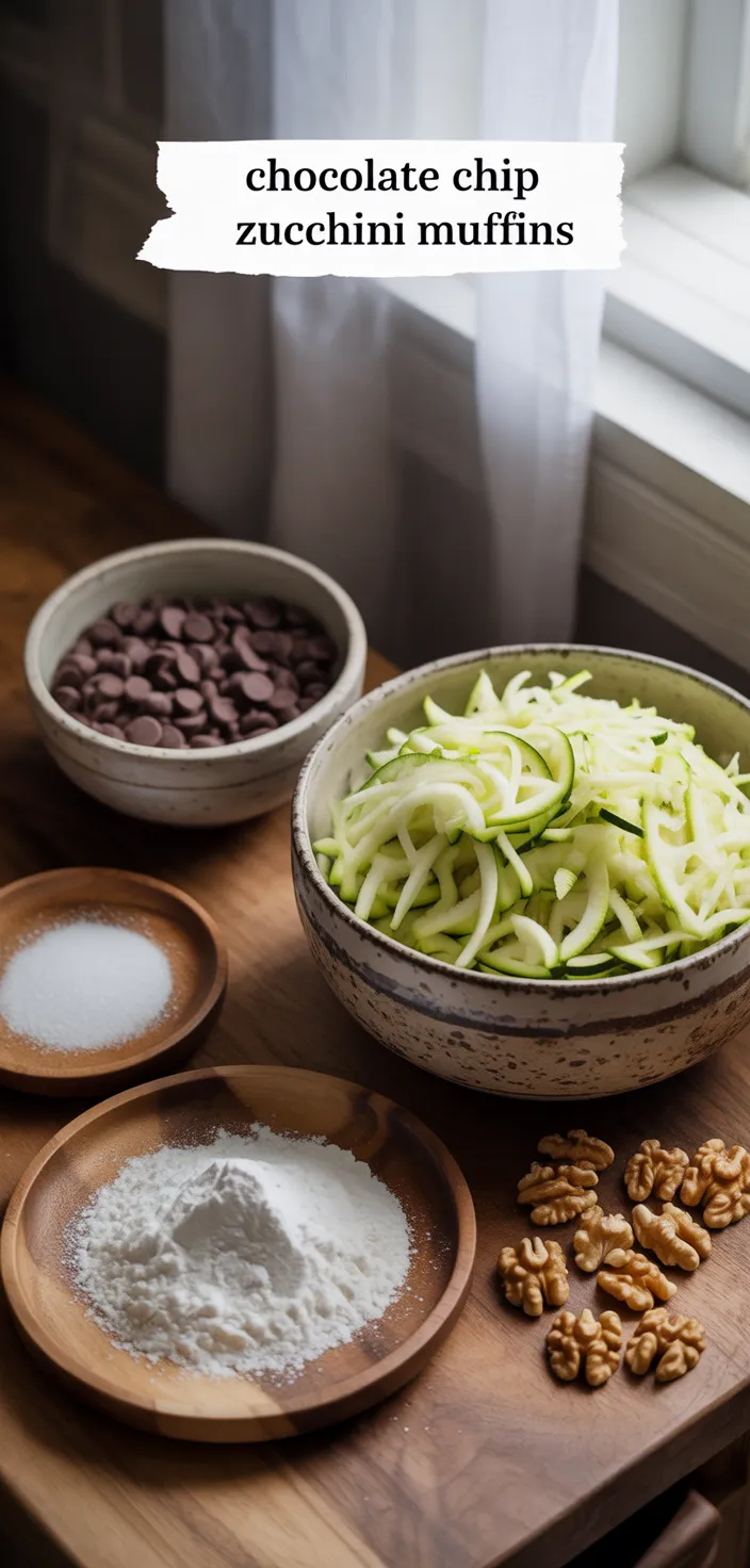 Ingredients photo for Chocolate Chip Zucchini Muffins Recipe