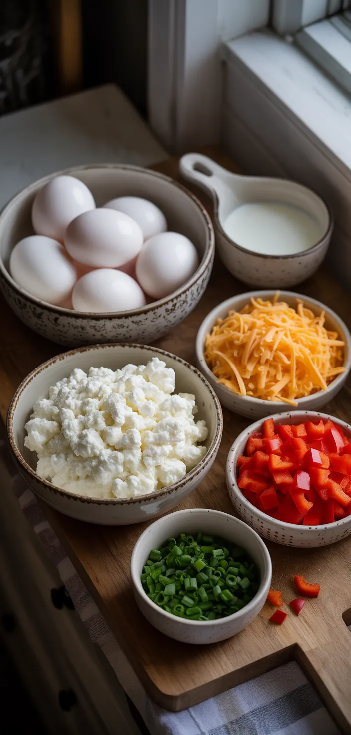 Ingredients photo for Fluffy Cottage Cheese Egg Muffins Recipe