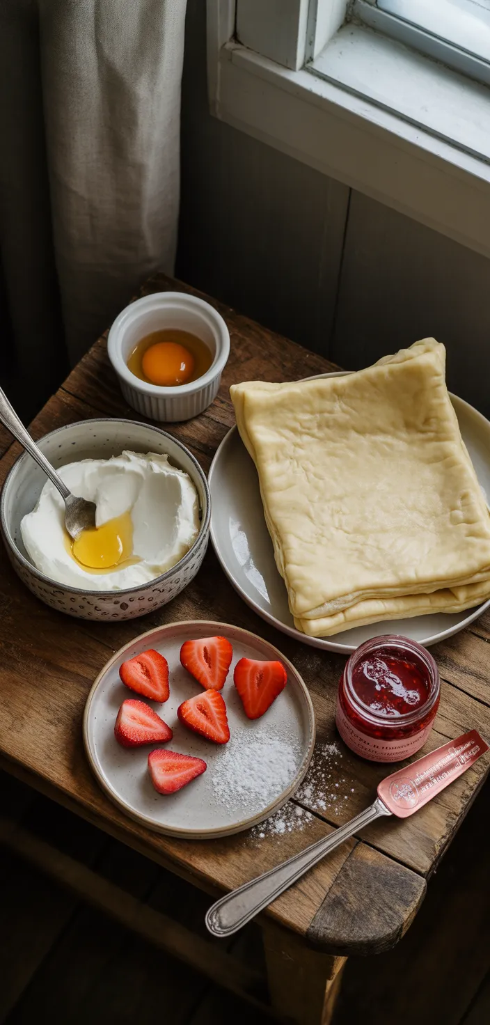 Ingredients photo for STRAWBERRY CREAM CHEESE HEART DANISHES Recipe