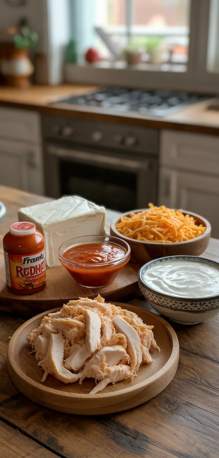 Ingredients photo for Crockpot Buffalo Chicken Dip Recipe