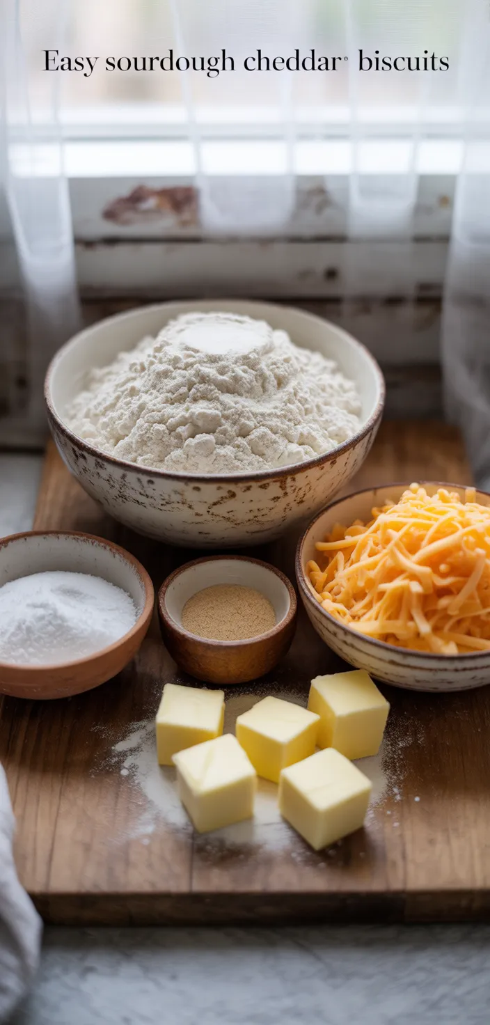 Ingredients photo for Easy Sourdough Cheddar Biscuits Recipe