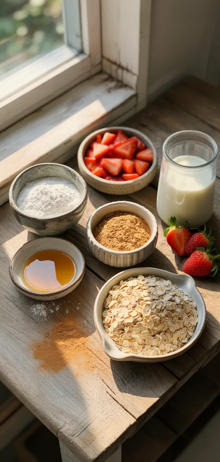 Ingredients photo for Healthy Breakfast Strawberry Oatmeal Bars Recipe