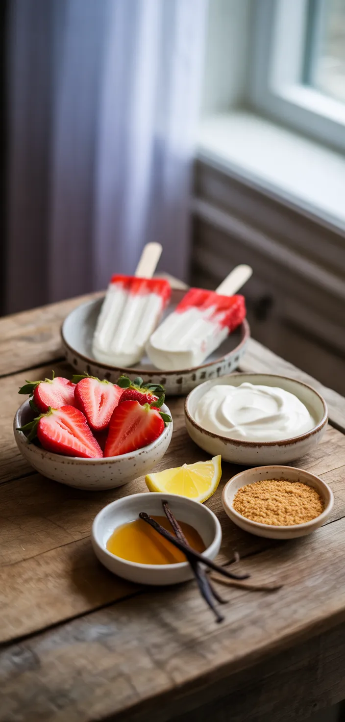 Ingredients photo for Strawberry Cheesecake Greek Yogurt Popsicle Recipe