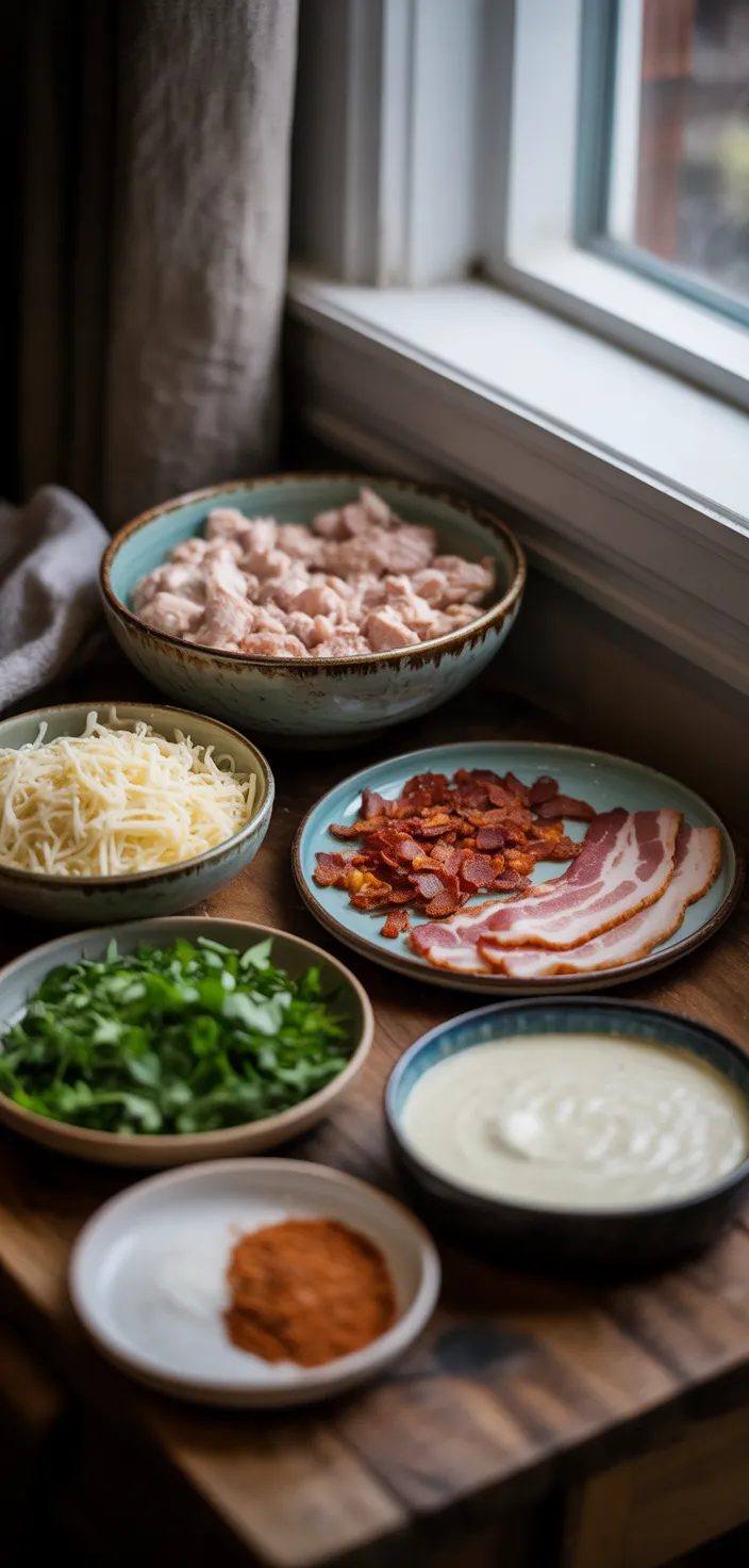 Ingredients photo for Chicken Crust Bacon Alfredo Pizza Recipe