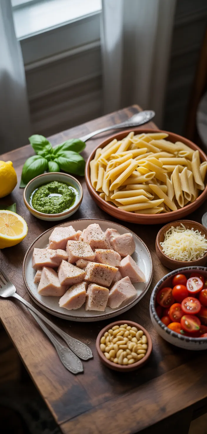 Ingredients photo for Chicken Pesto Pasta Recipe