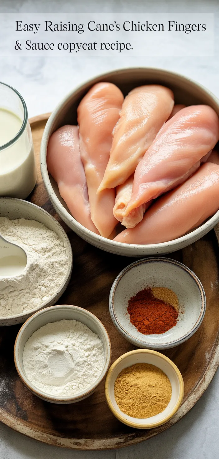 Ingredients photo for Easy Raising Cane’s Chicken Fingers & Sauce Copycat Recipe