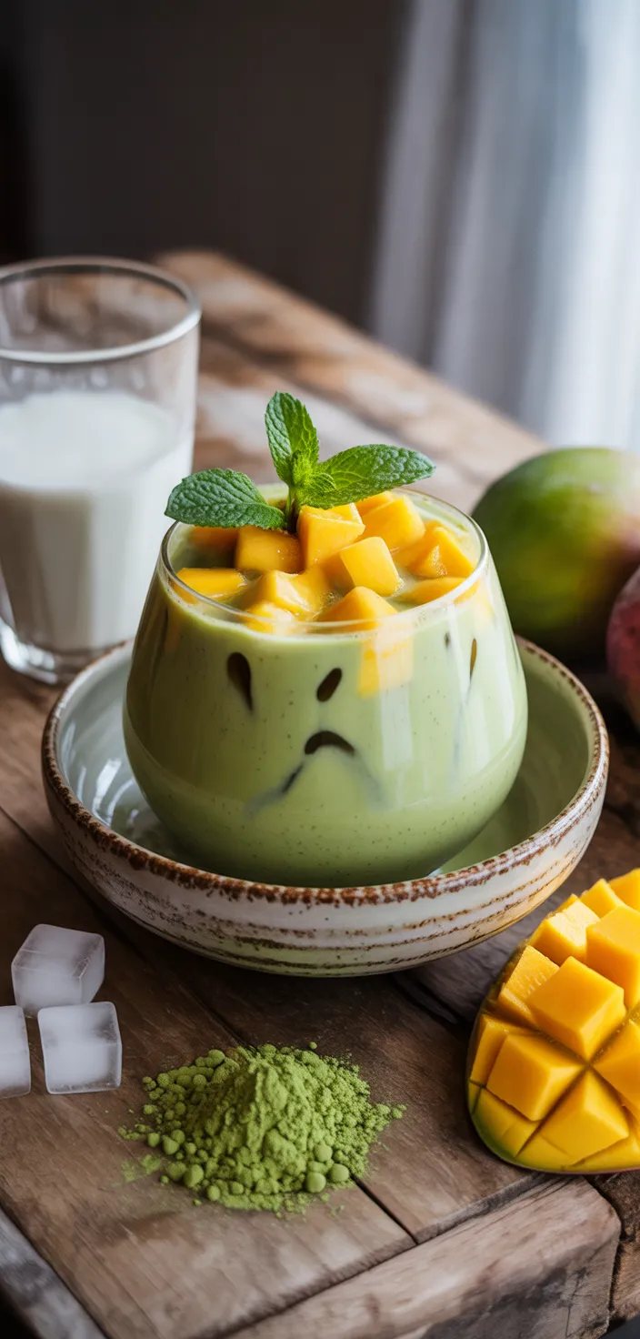 Ingredients photo for Iced Mango Matcha Latte Recipe