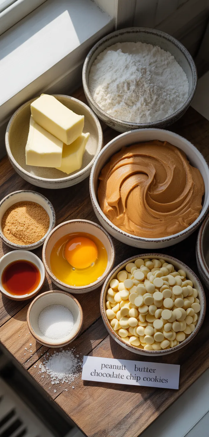 Ingredients photo for Peanut Butter White Chocolate Chip Cookies Recipe