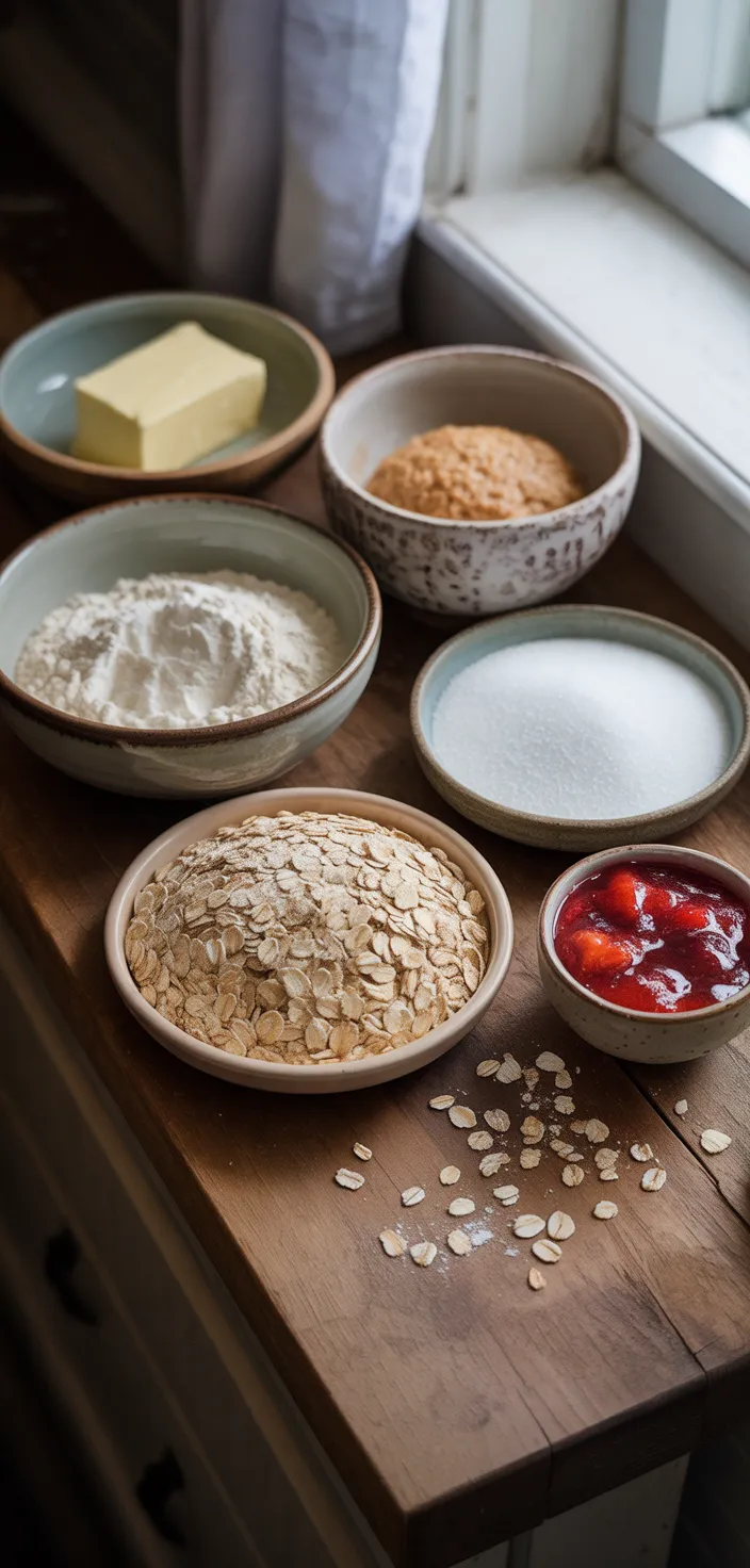 Ingredients photo for Strawberry Oatmeal Jam Bars Recipe