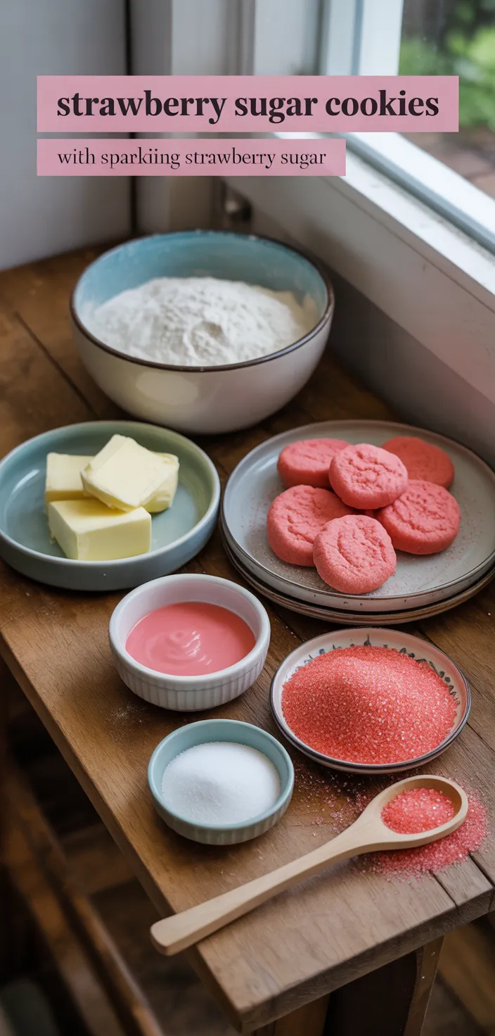 Ingredients photo for Strawberry Sugar Cookies With Sparkling Strawberry Sugar Recipe