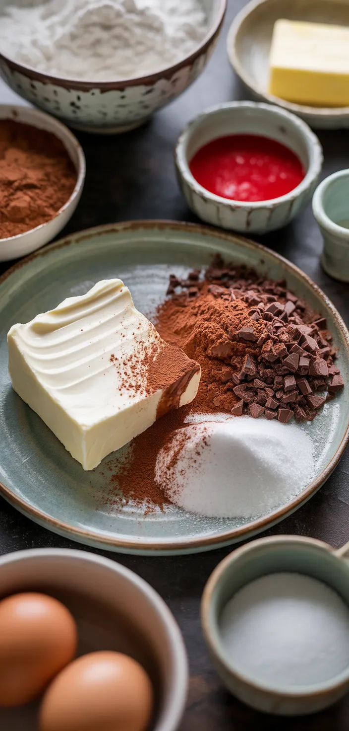Ingredients photo for The Best Fudgy Red Velvet Brownies Recipe