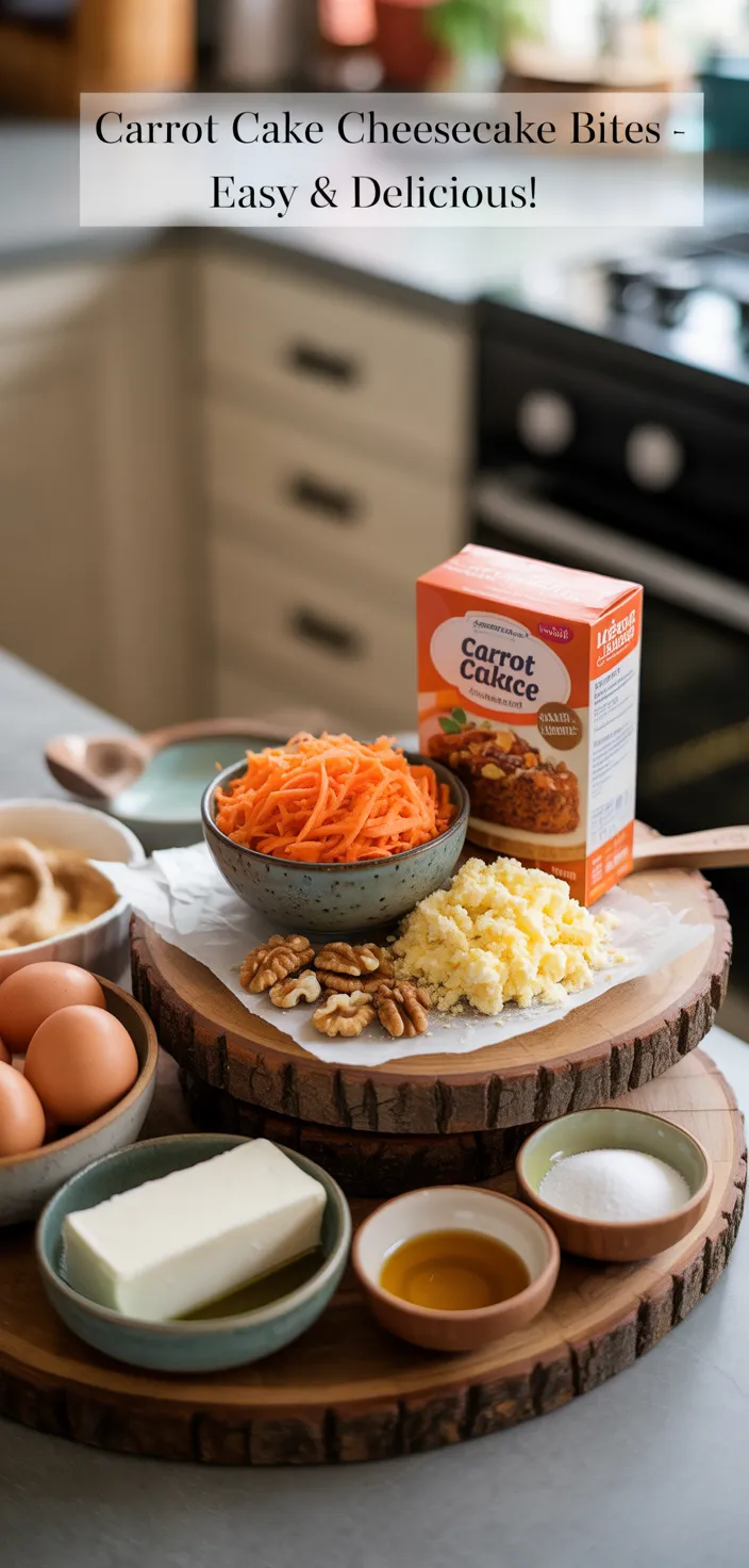 Ingredients photo for Carrot Cake Cheesecake Bites – Easy & Delicious! Recipe