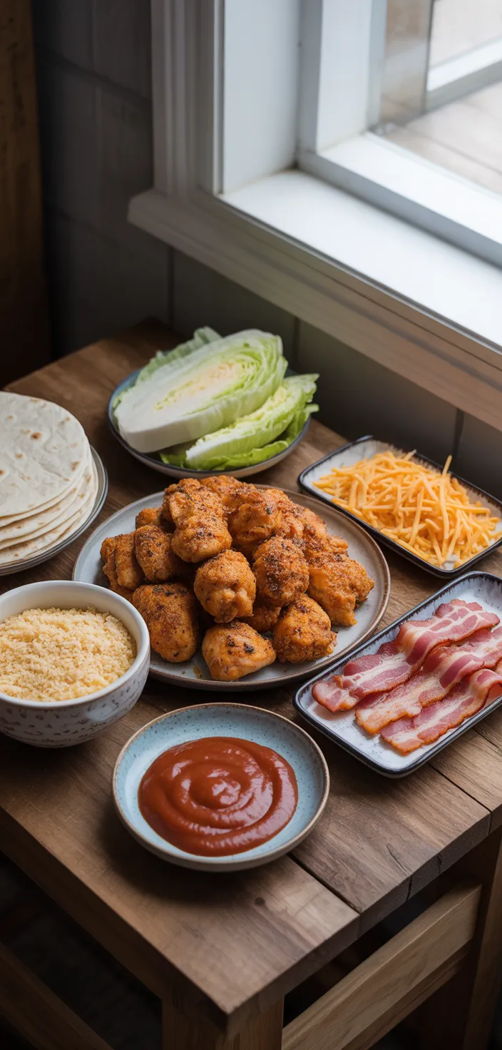 Ingredients photo for Crispy BBQ Chicken & Bacon Wraps Recipe