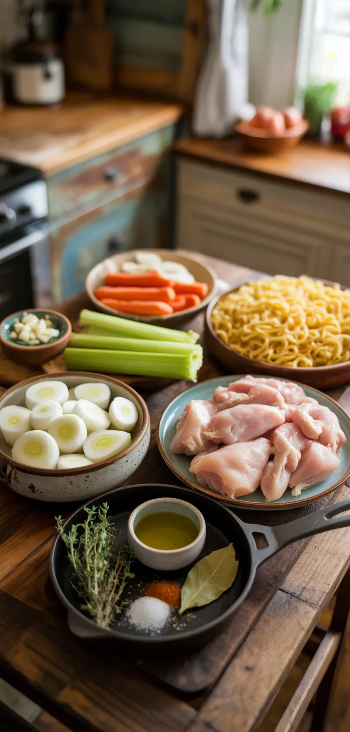 Ingredients photo for Homemade Crockpot Chicken Noodle Soup Recipe