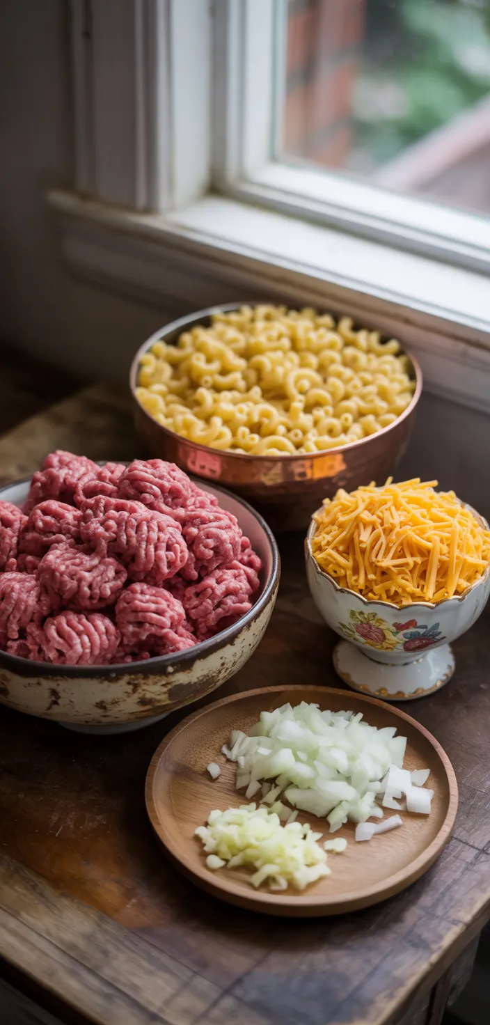 Ingredients photo for One Pot Homemade Cheeseburger Macaroni Hamburger Helper Recipe