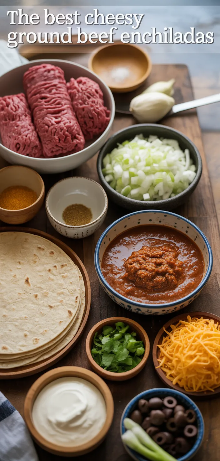 Ingredients photo for ♥️ The BEST Cheesy Ground Beef Enchiladas Recipe