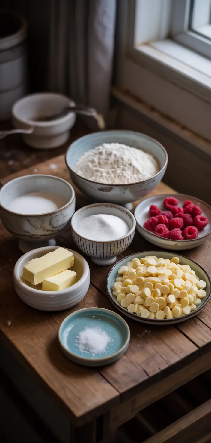 Ingredients photo for Bakery Style Raspberry White Chocolate Cookies Recipe