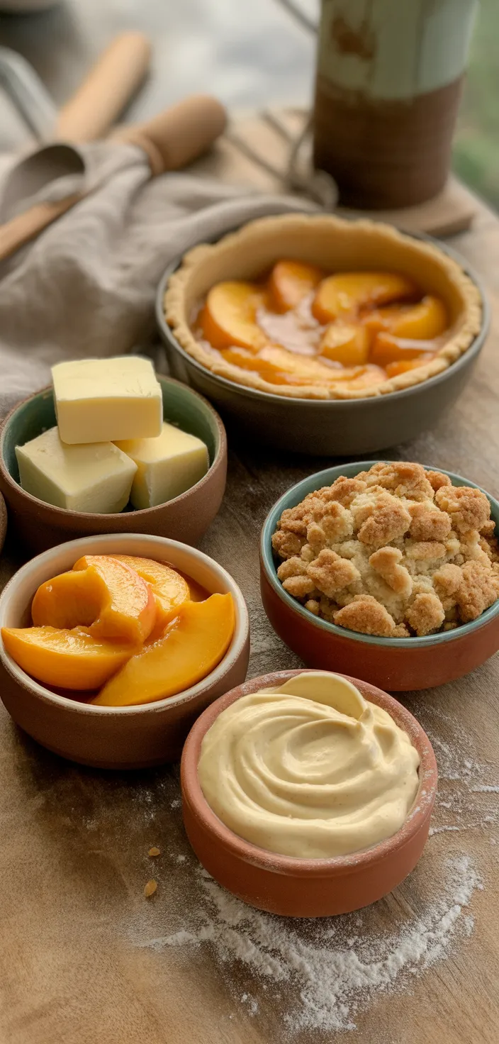 Ingredients photo for Brown Butter Peach Tart With Shortbread Crust Recipe