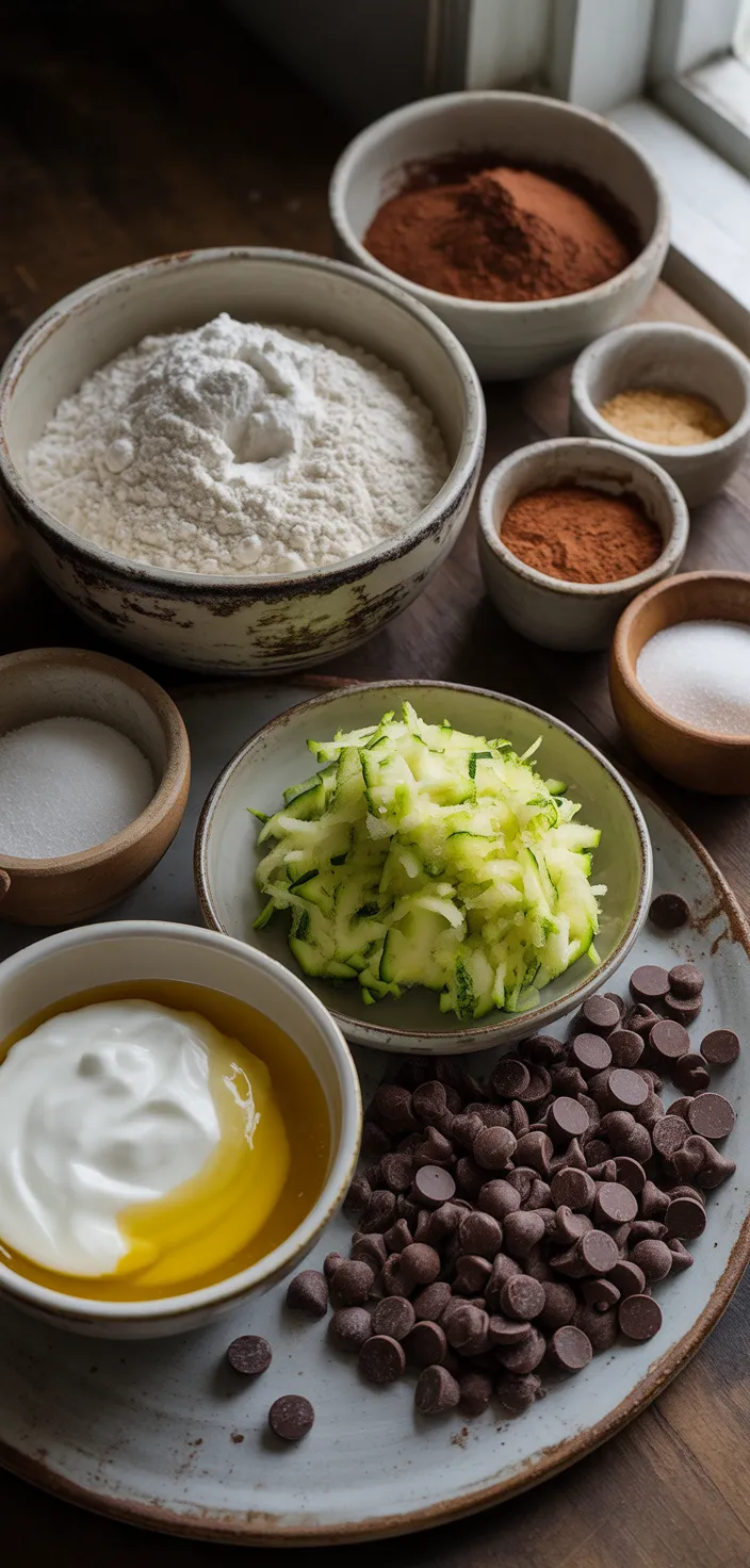 Ingredients photo for Double Chocolate Chip Zucchini Muffins Recipe