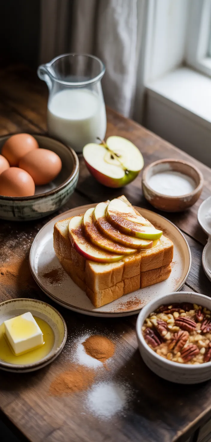 Ingredients photo for Overnight Cinnamon Apple Baked French Toast Casserole Recipe
