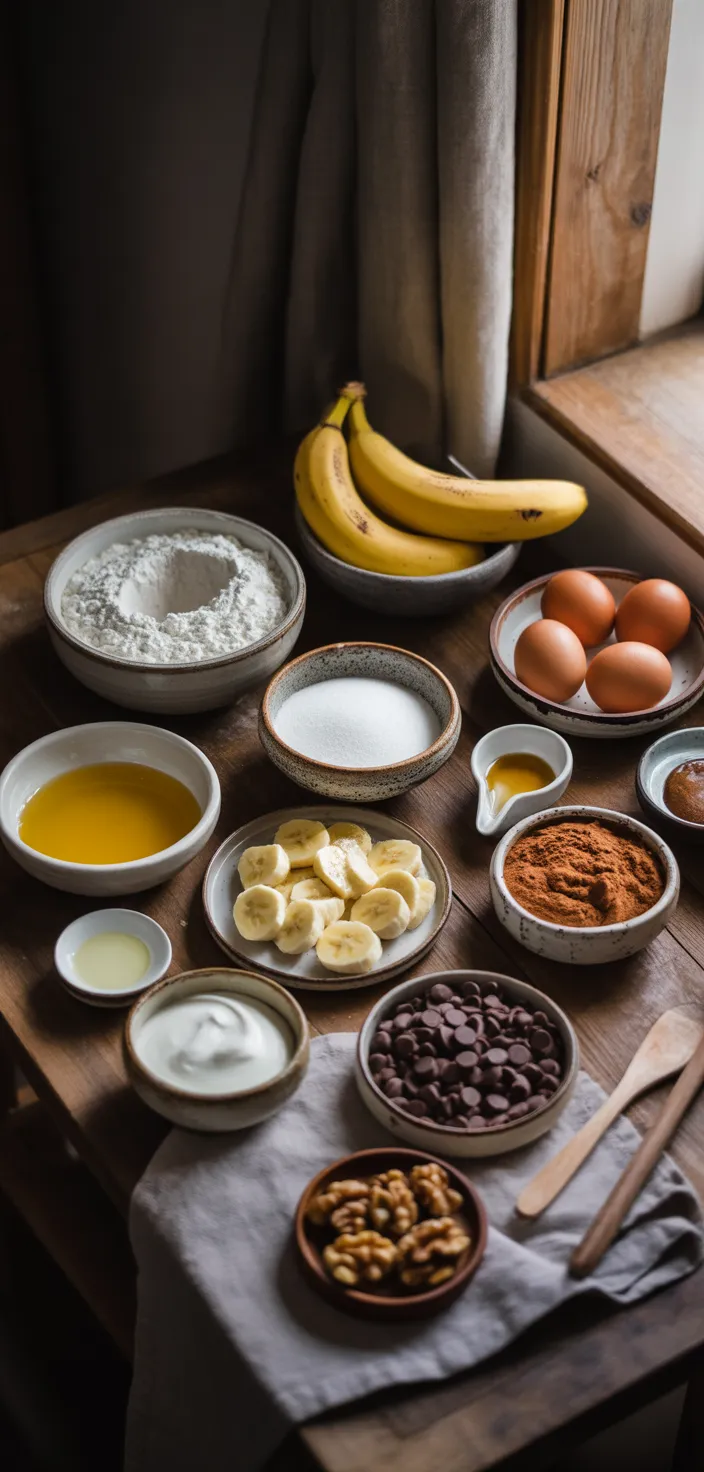 Ingredients photo for Best Banana Chocolate Chip Muffins Recipe