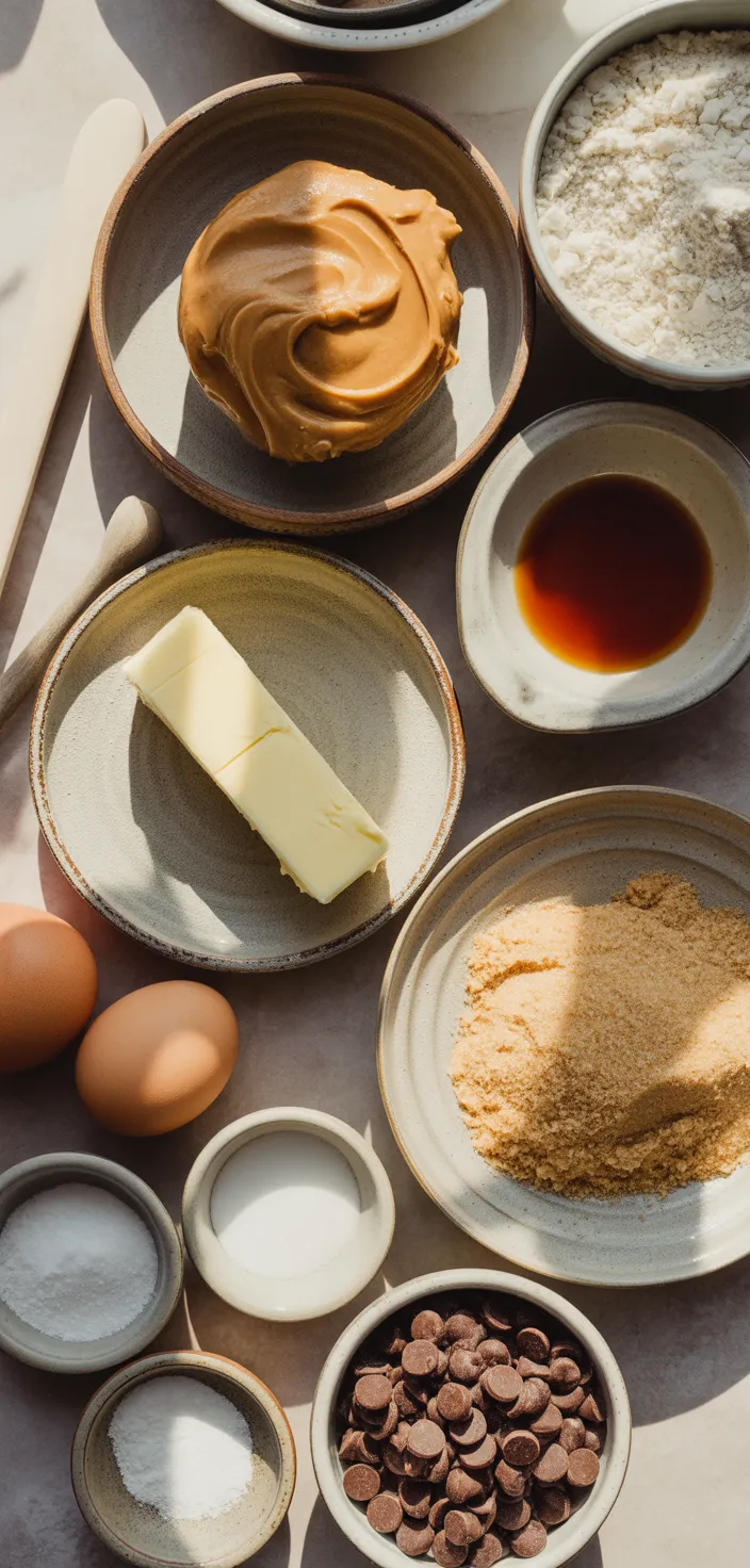 Ingredients photo for Soft And Chewy Peanut Butter Chocolate Chip Cookies Recipe