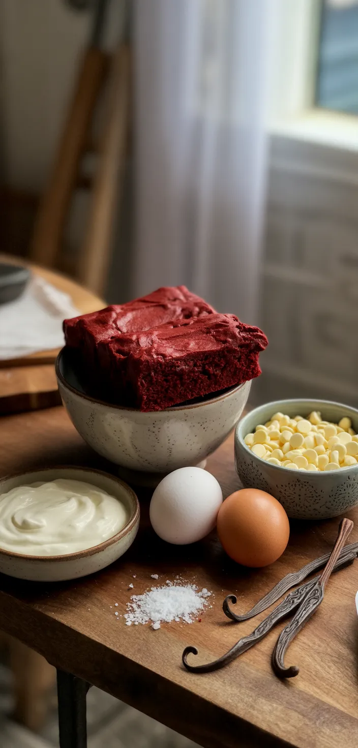 Ingredients photo for Easy Red Velvet Brownies With Cake Mix Recipe