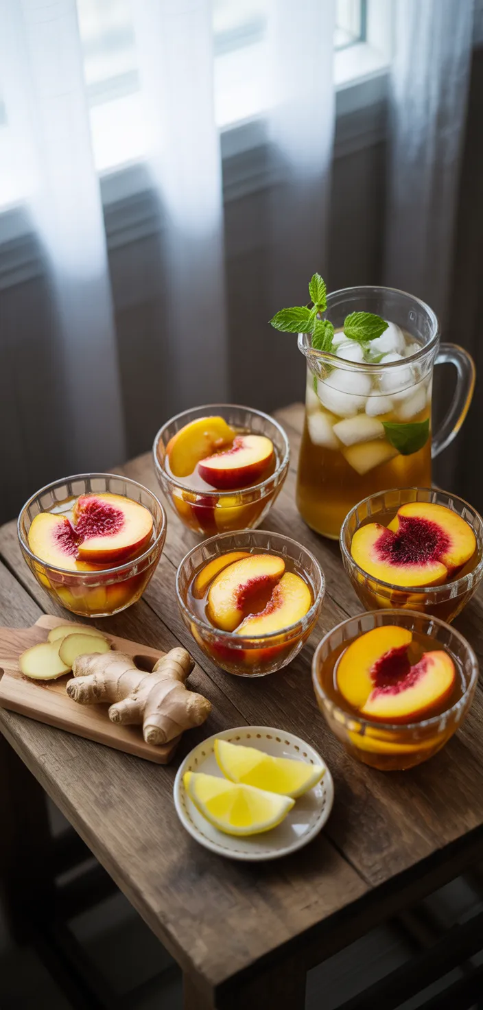 Ingredients photo for Ginger Peach And Honey Iced Green Tea Recipe