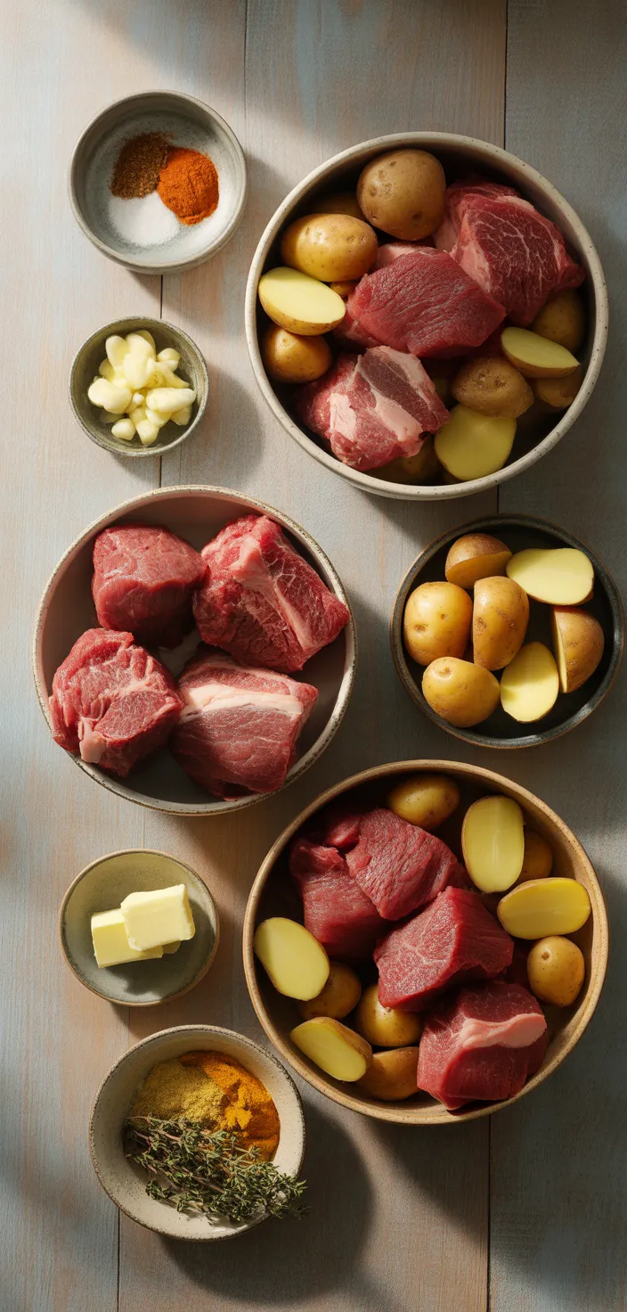 Ingredients photo for Slow Cooker Garlic Butter Beef Bites & Potatoes Recipe