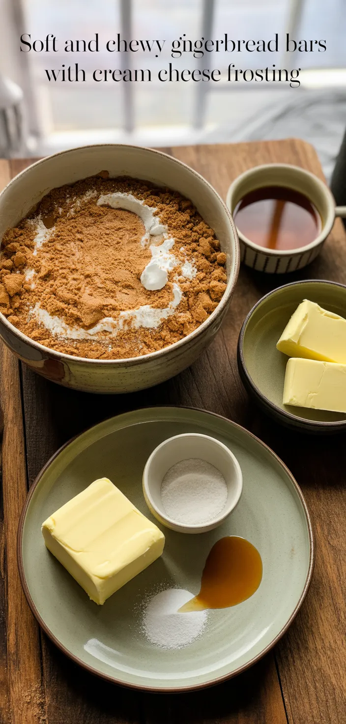 Ingredients photo for Soft And Chewy Gingerbread Bars With Cream Cheese Frosting Recipe