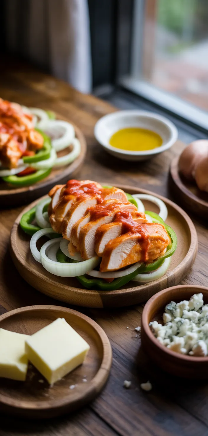 Ingredients photo for Best Buffalo Chicken Cheesesteak Recipe
