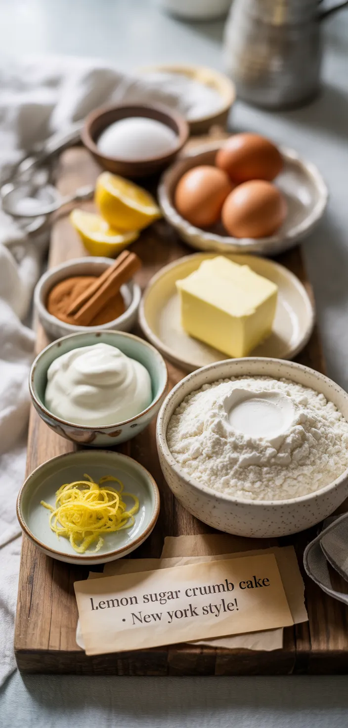 Ingredients photo for Lemon Sugar Crumb Cake • New York Style! Recipe