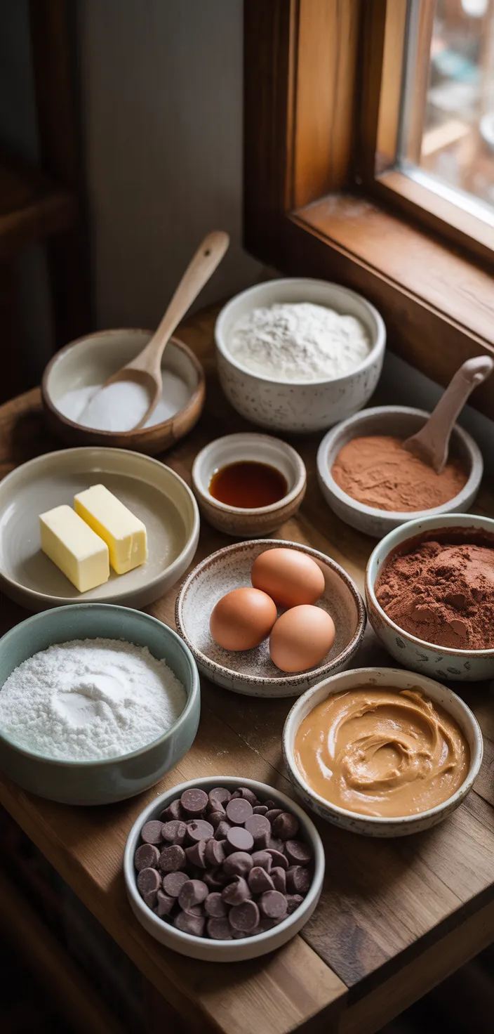 Ingredients photo for Peanut Butter Filled Chocolate Cookies Recipe (Video)