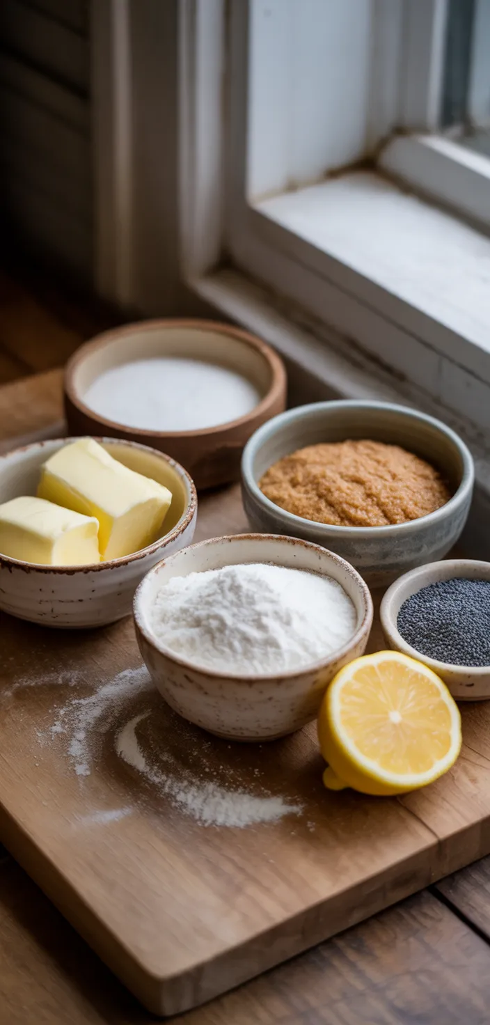 Ingredients photo for Soft Batch Lemon Poppy Seed Cookies Recipe