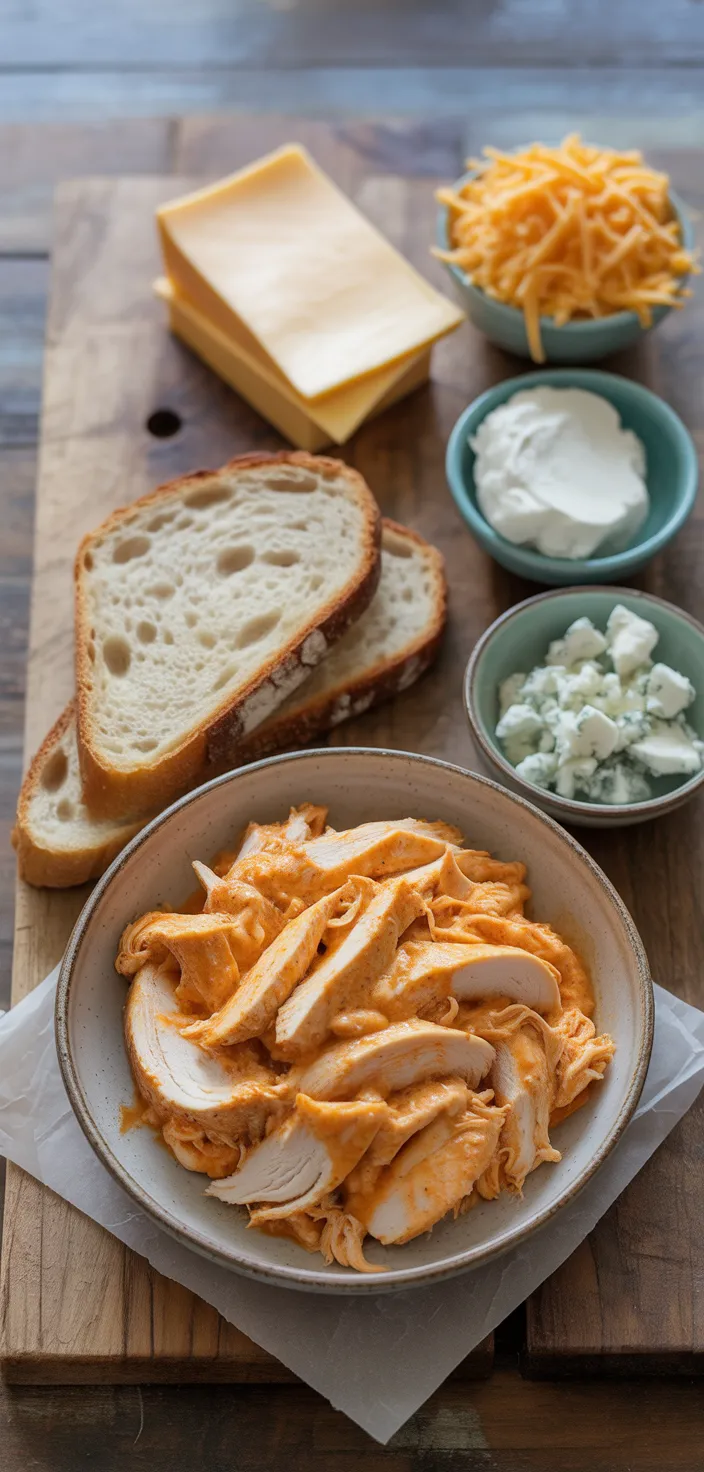 Ingredients photo for Buffalo Chicken Grilled Cheese Sandwich Recipe