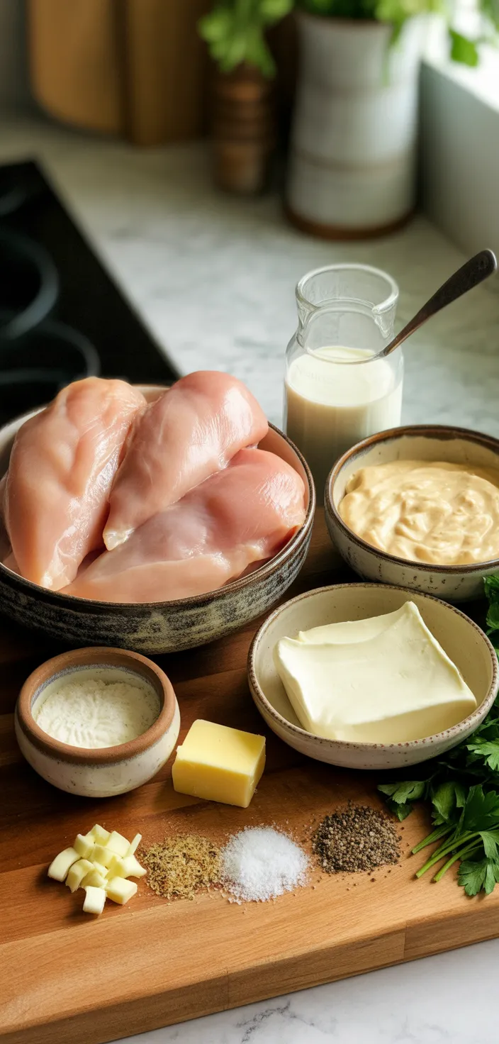 Ingredients photo for Creamy And Cheesy Crock Pot Chicken Alfredo With Jar Sauce Recipe